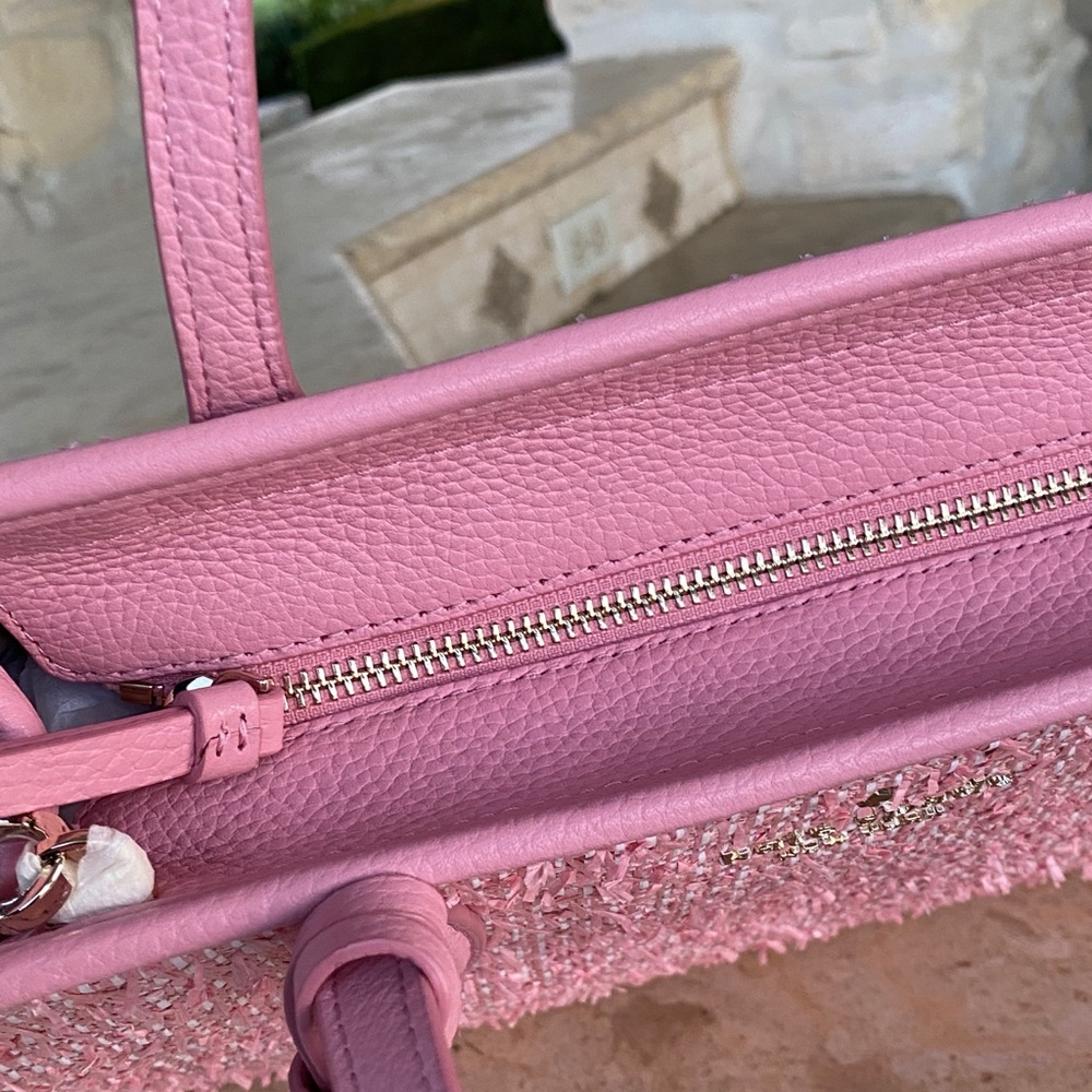 NWT Kate Spade Top zip tweed Satchel&wallet pink - Picture 4 of 12